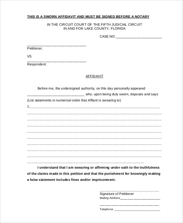 general affidavit form california pdf